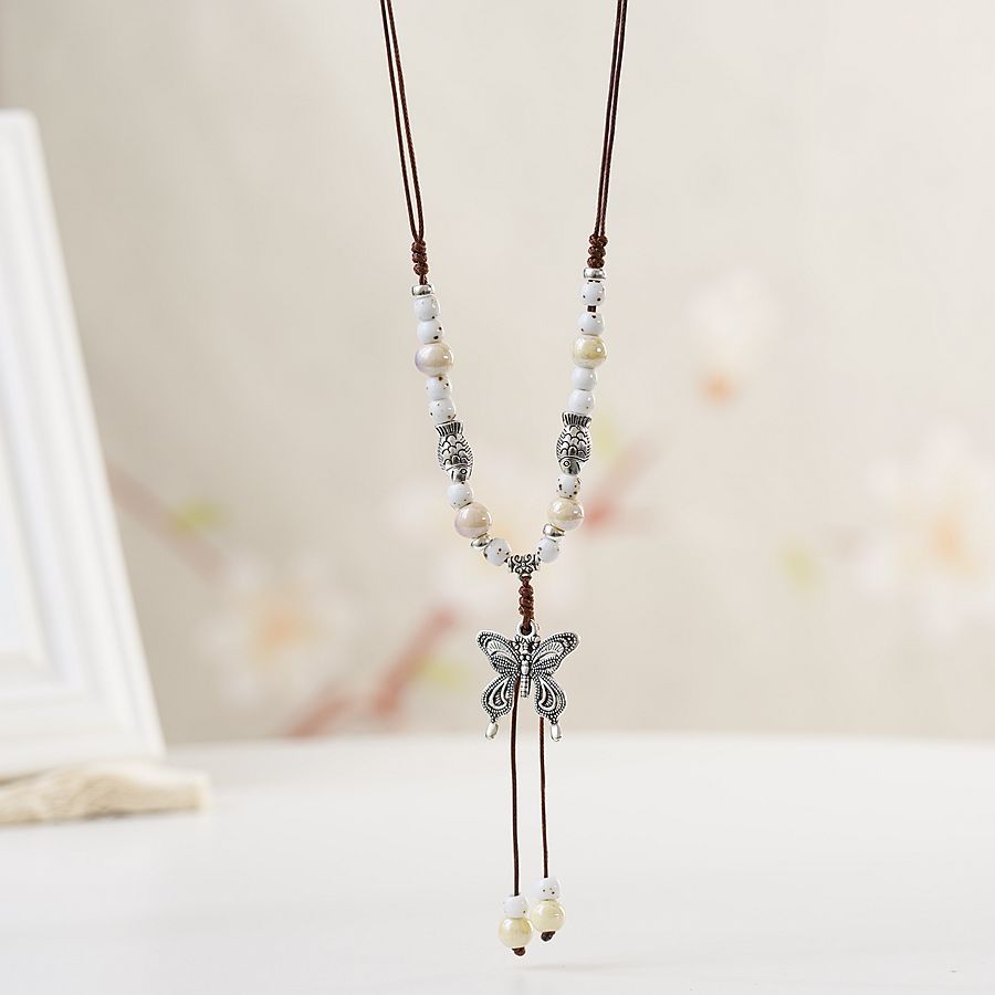 Wholesale Jewelry Butterfly Long Ceramic Beads Necklace